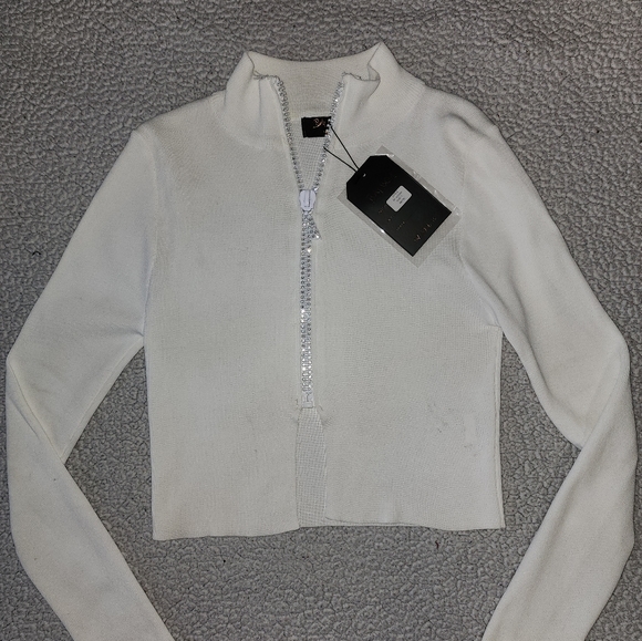 NWT Dolls Kill , Sexy , Sparkly White Long Sleeved Zip Up Popped Collar … - Picture 11 of 14